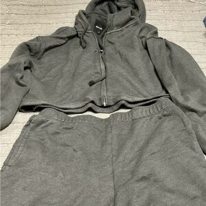 Aerie Green Cropped Hoodie and Shorts Set